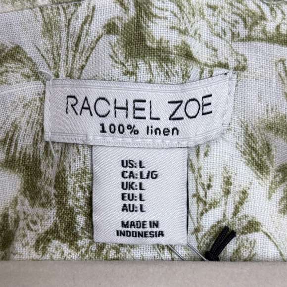 Rachel Zoe Top Womens Lg Green White Tropical Safari Animal Palm Linen Crop Top‎ - Picture 8 of 9